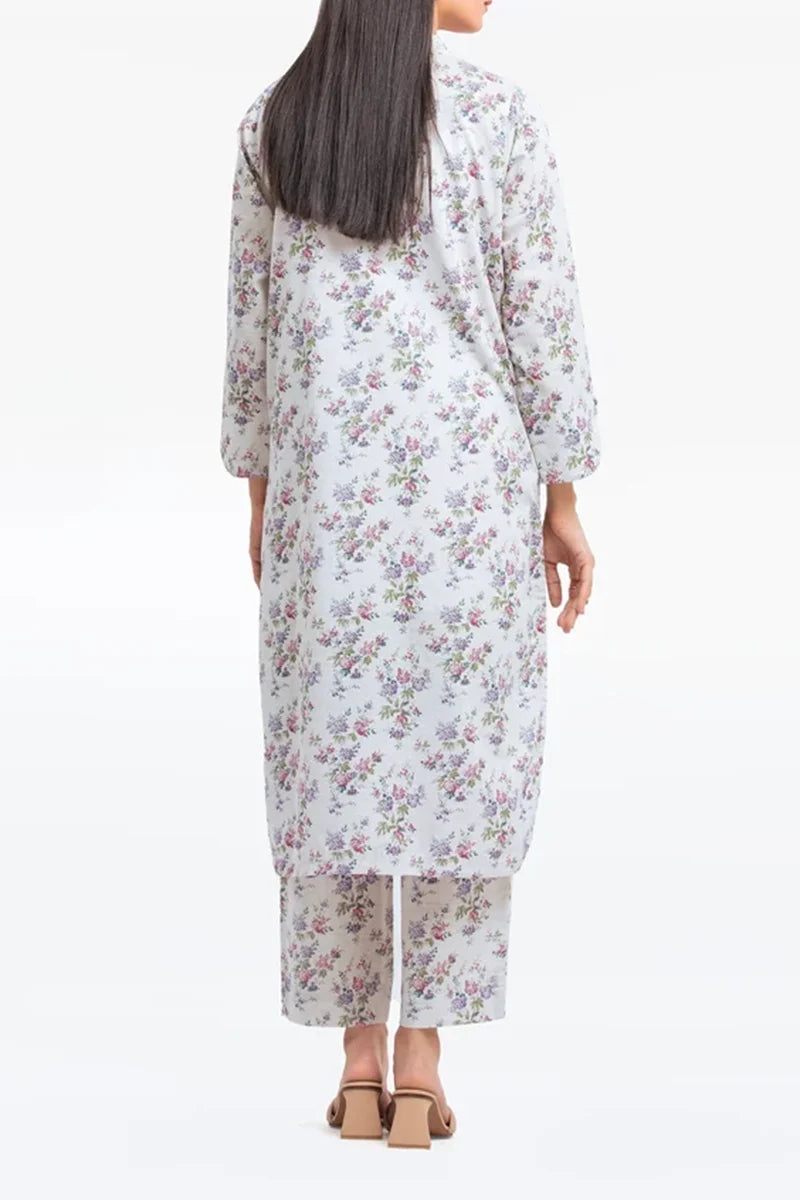 Edenrobe Allure Special Unstitched Khaddar 2-Piece Same Print Suit (Ice White)