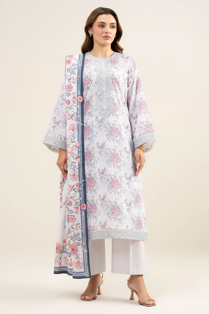 Sapphire By KBC - 3PC Unstitched Digital Printed Lawn Suit (Off white & Pale Gray)