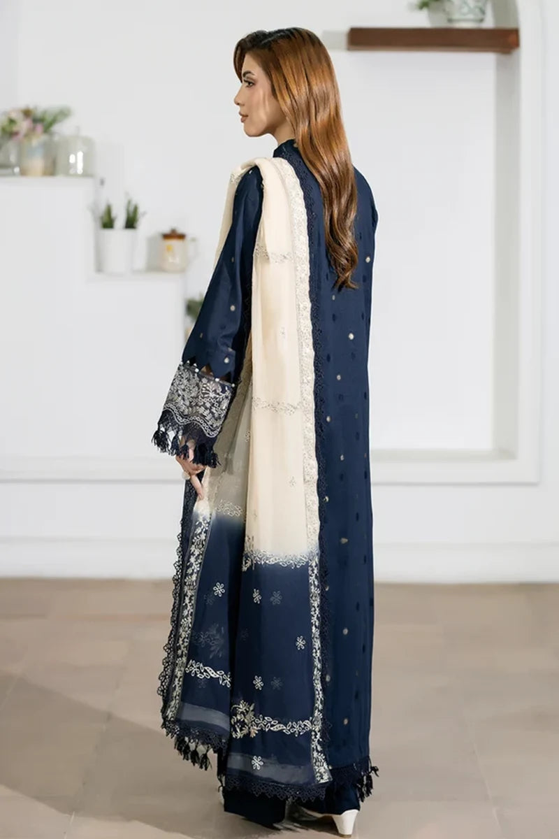 Aqua By Johra - 3PC Unstitched Embroidered Lawn Suit (Midnight Navy Blue)