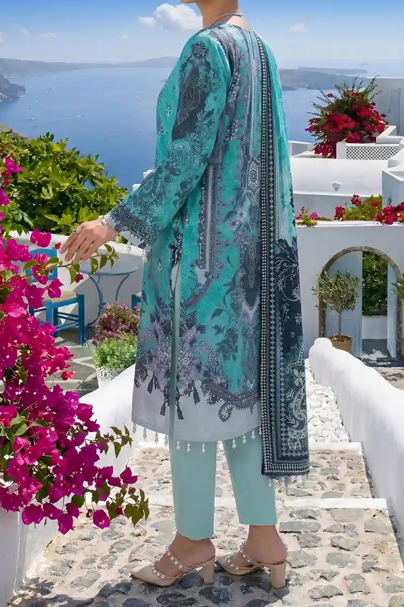 Aabruh Vol-1 3PC Unstitched Printed Lawn Suit (Aqua)