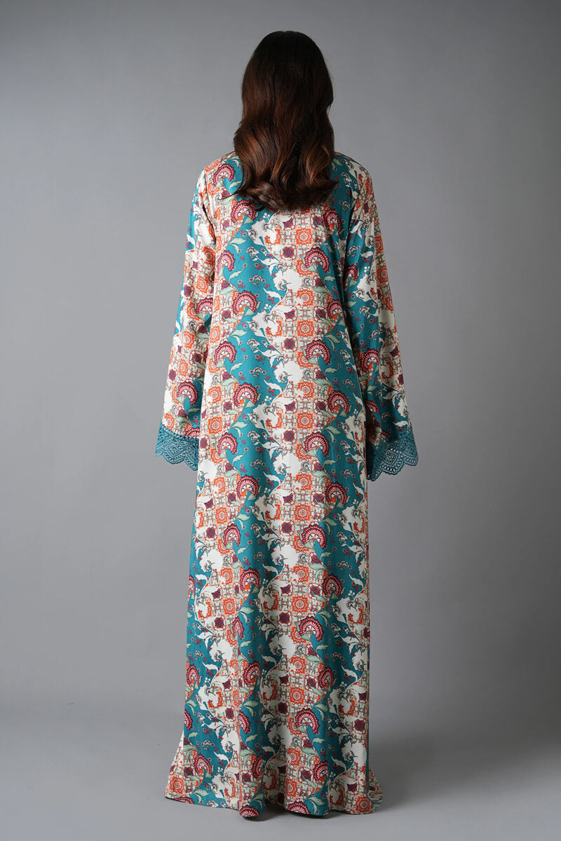 Sapphire (Vol.4) - 3PC Unstitched Printed Lawn Suit (Deep Teal & Rust Orange)