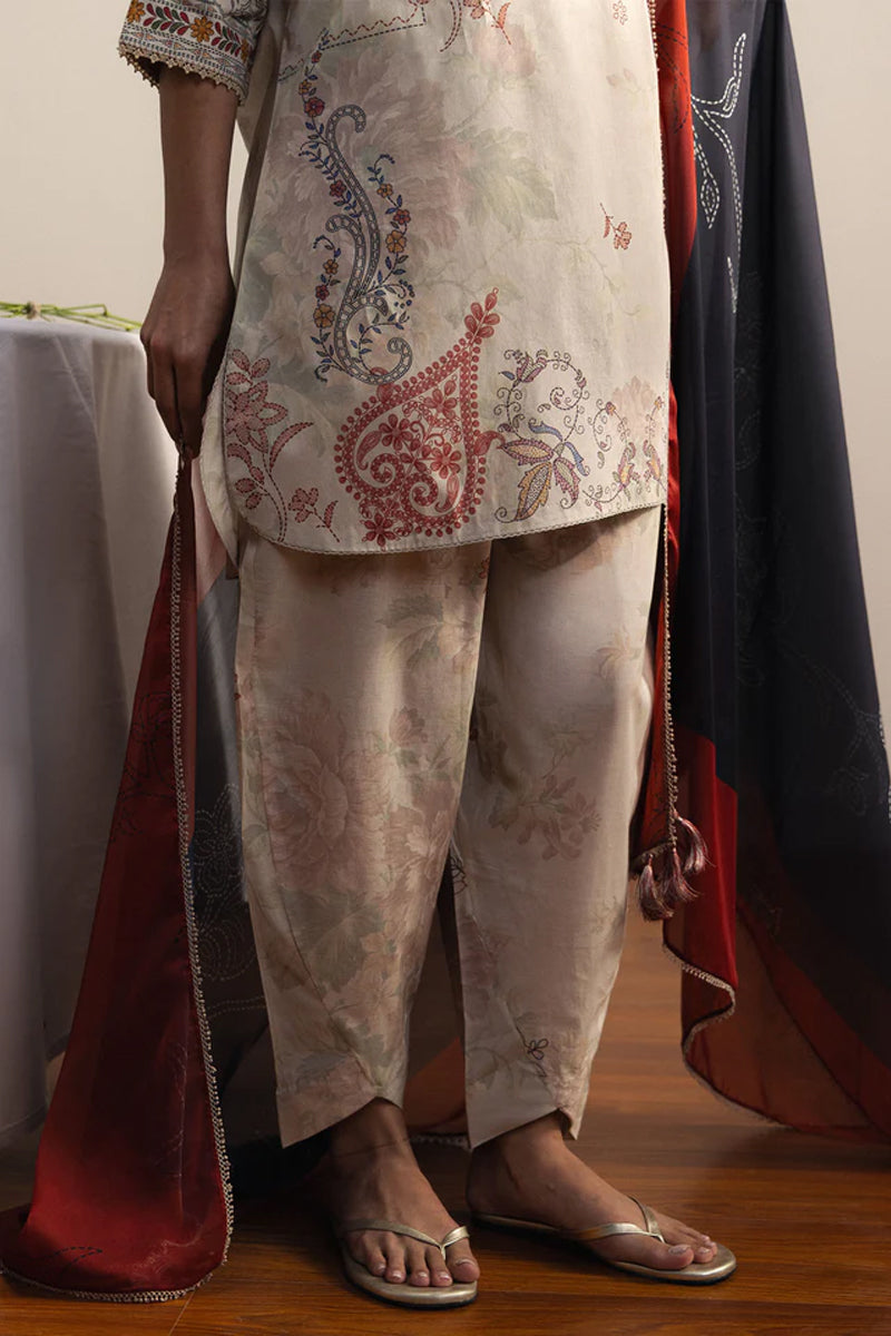 COCO By Zara Shahjahan - 3-Piece Unstitched Printed Lawn Suit (Muted Taupe)