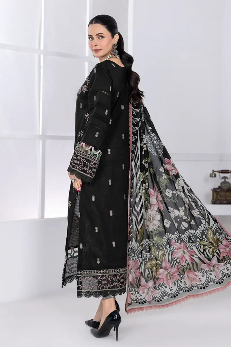 Muswa By Johra - 3PC Unstitched Embroidered Lawn Suit (Black)