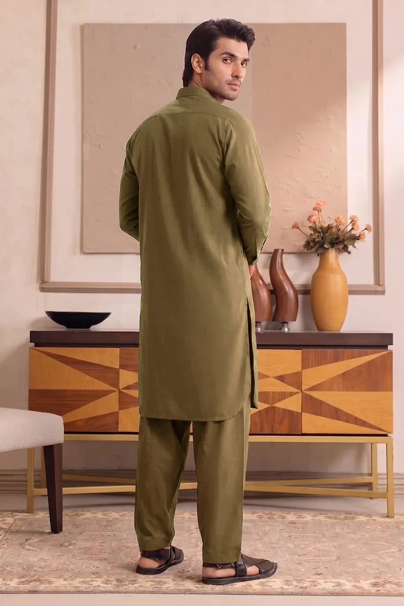 Yameen - Men’s Unstitched Cotton Fabric (Military Olive)