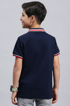 Boy's Textured Cotton Polo T-Shirt (Deep Midnight Navy)