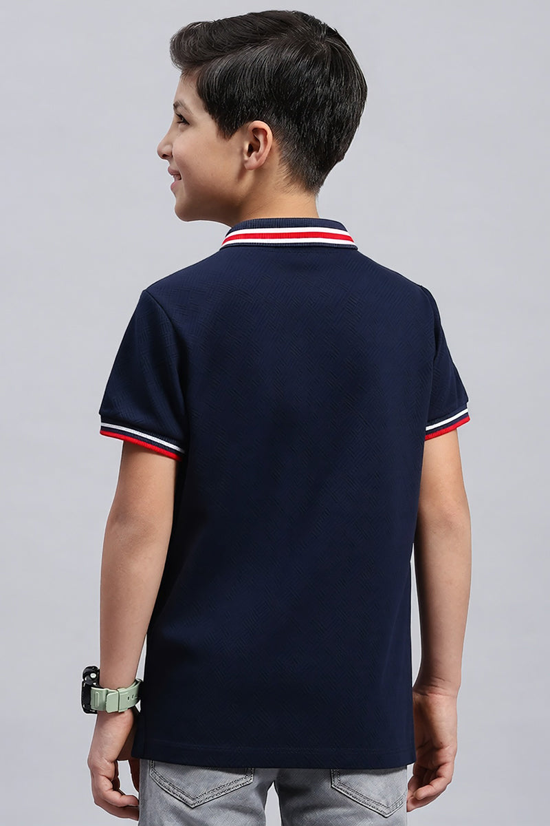 Boy's Textured Cotton Polo T-Shirt (Deep Midnight Navy)