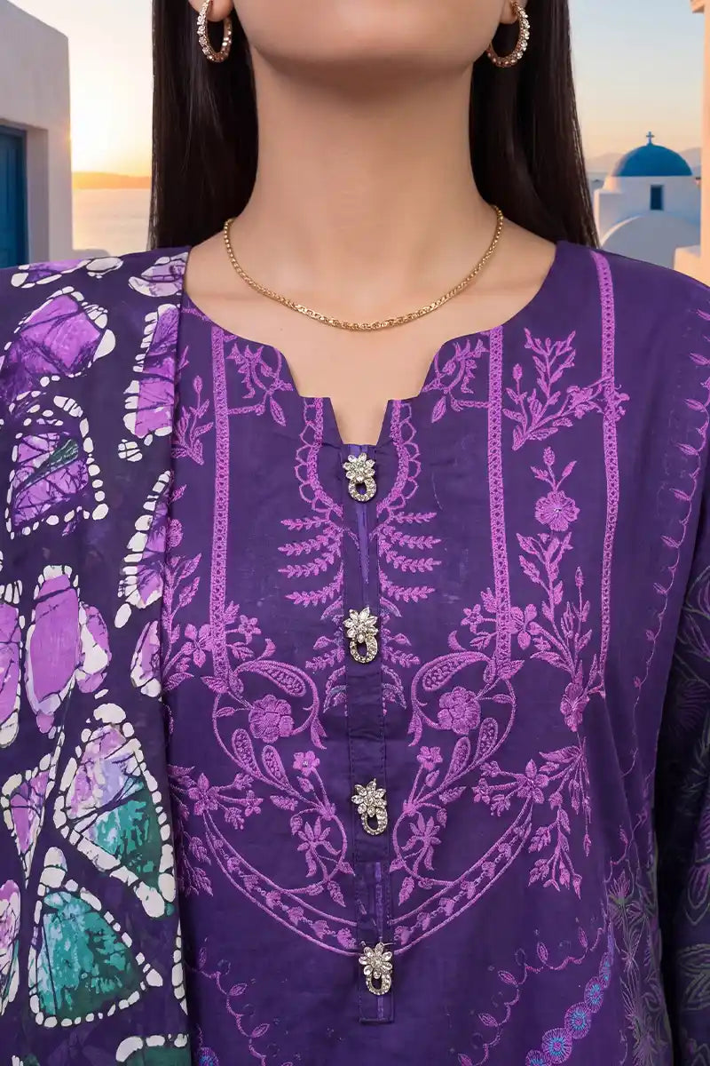 Aabruh By KBC Fashion Vol-1 3PC Unstitched Printed Lawn Suit (Purple)