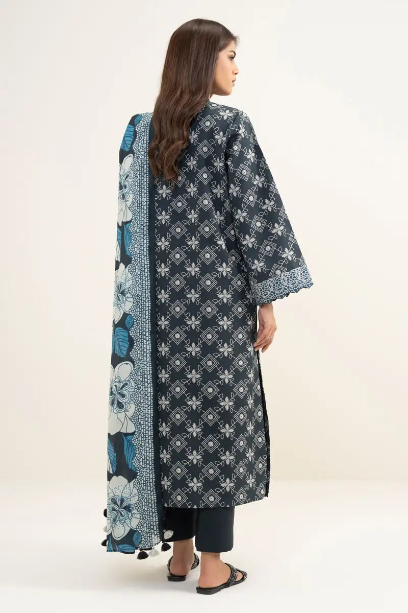 Sapphire Vol.7 - 3PC Unstitched Printed Lawn Suit (Dark Slate & Ice Blue)
