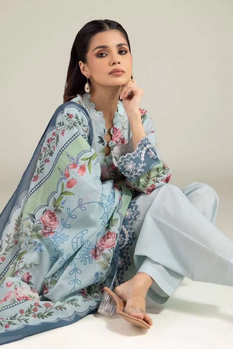 Khaadi – 3 Piece Unstitched Premium Embroidered Digital Printed Lawn Suit (Pale Sage)