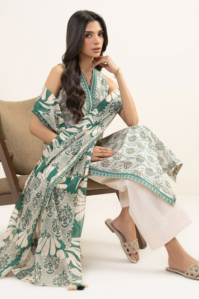 Khaadi – Summer Series 3 Piece Unstitched Printed Lawn Suit (Off White & Sea Foam)