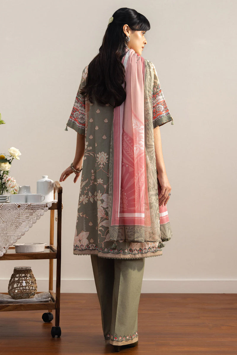 COCO By Zara Shahjahan - 3-Piece Unstitched Printed Lawn Suit (Sage Green & Dusty Rose)