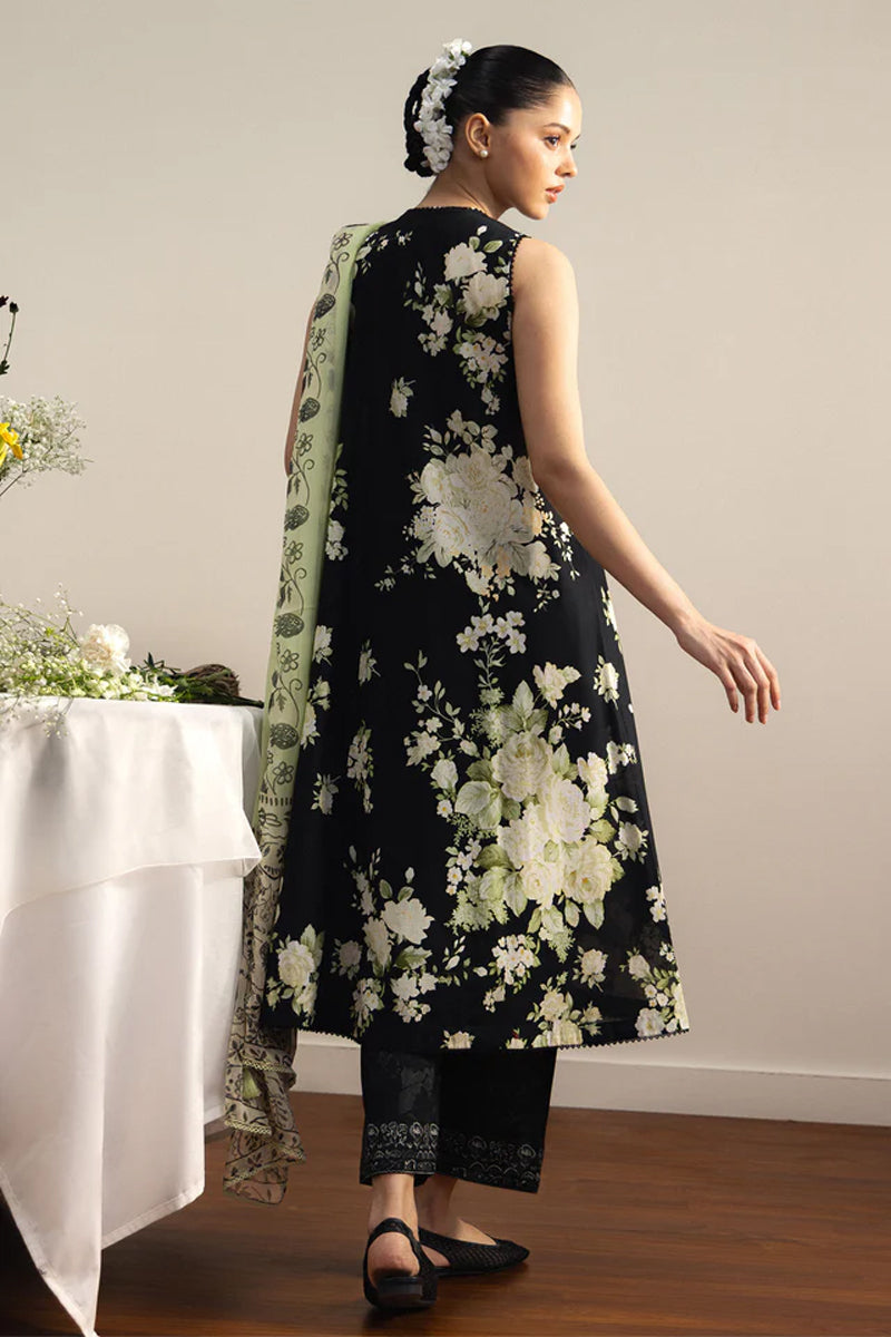 COCO By Zara Shahjahan - 3-Piece Unstitched Printed Lawn Suit (Midnight Black & Pale Cream)