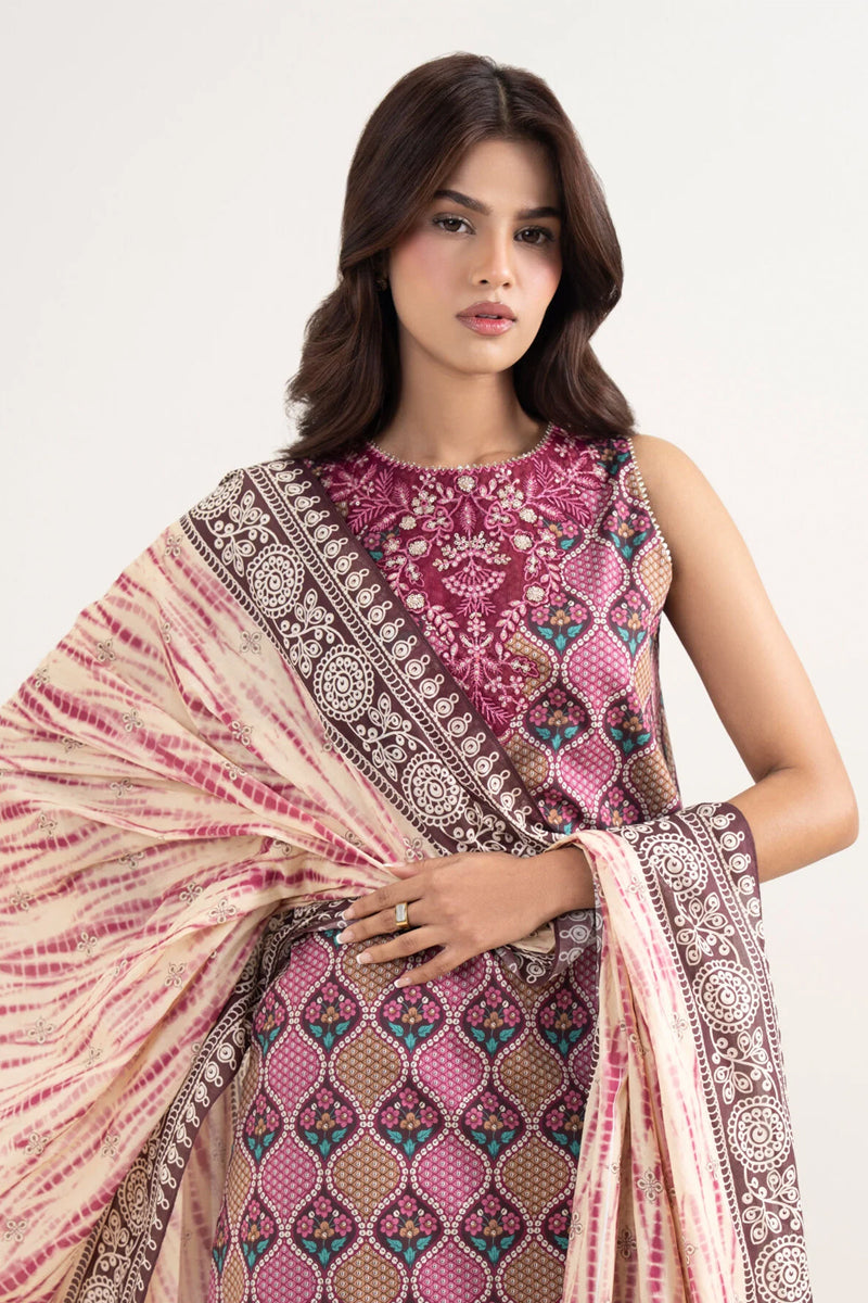 Sapphire By KBC - 3PC Unstitched Digital Printed Lawn Suit (Deep Berry & Mauve)