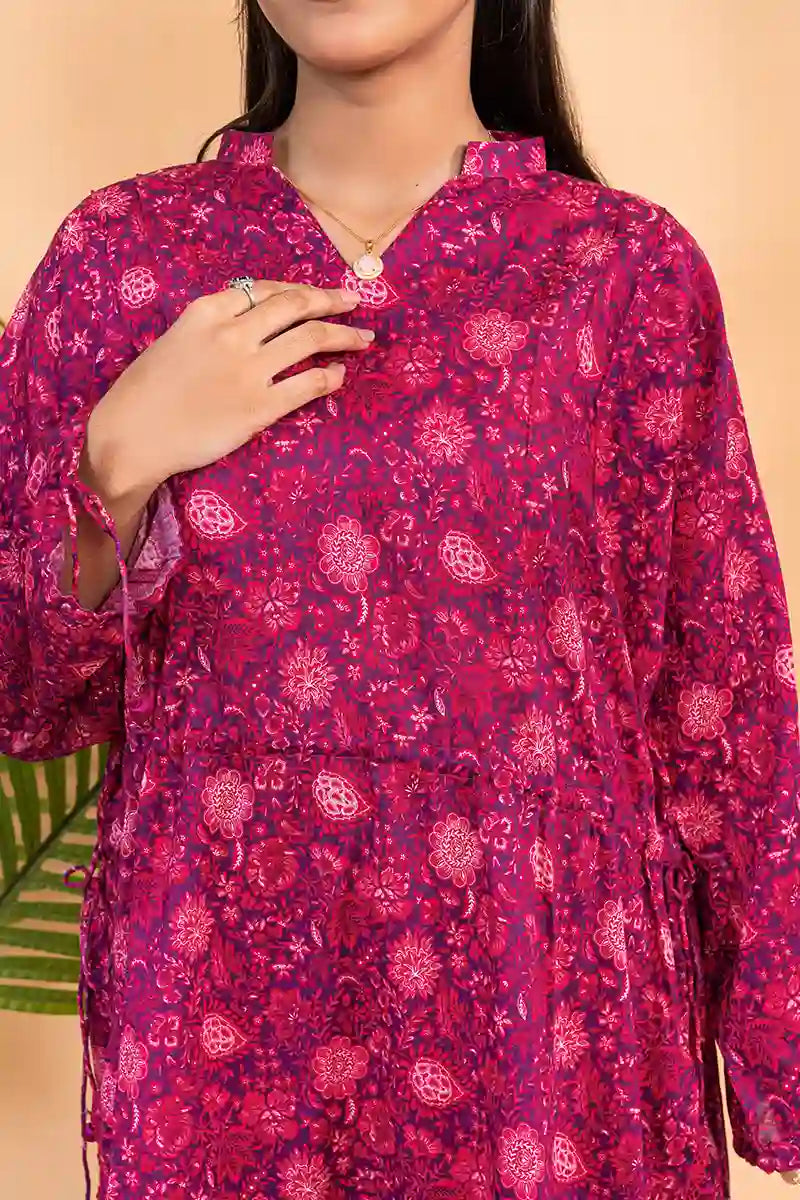 Naqsh Premium Printed Lawn Stitched Suit Set (Berry Pink)