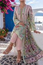 Aabruh Vol-1 3PC Unstitched Printed Lawn Suit (Pastel Pink & Pista)