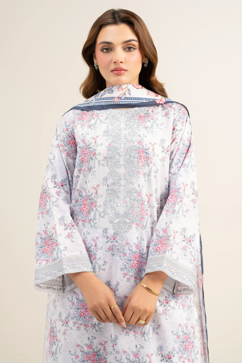 Sapphire By KBC - 3PC Unstitched Digital Printed Lawn Suit (Off white & Pale Gray)