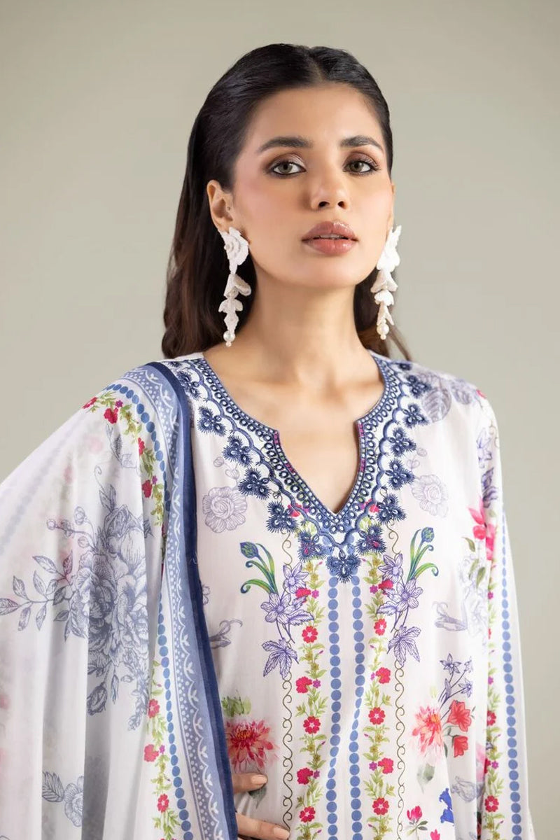 Khaadi – 3 Piece Unstitched Premium Embroidered Digital Printed Lawn Suit (Pure White)