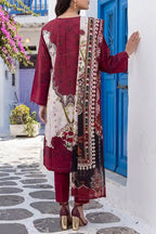 Aabruh Vol-1 3PC Unstitched Printed Lawn Suit (Deep Crimson Maroon & Off-White)