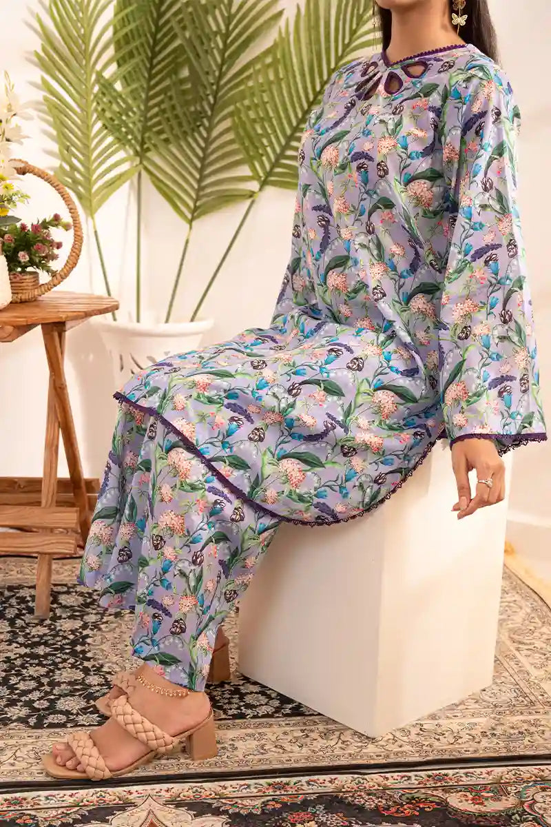 Naqsh Premium Printed Lawn Stitched Suit Set (Soft Lilac)