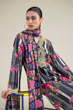 Khaadi – 3 Piece Unstitched Premium Embroidered Digital Printed Lawn Suit (Dark Charcoal & Magenta Pink)