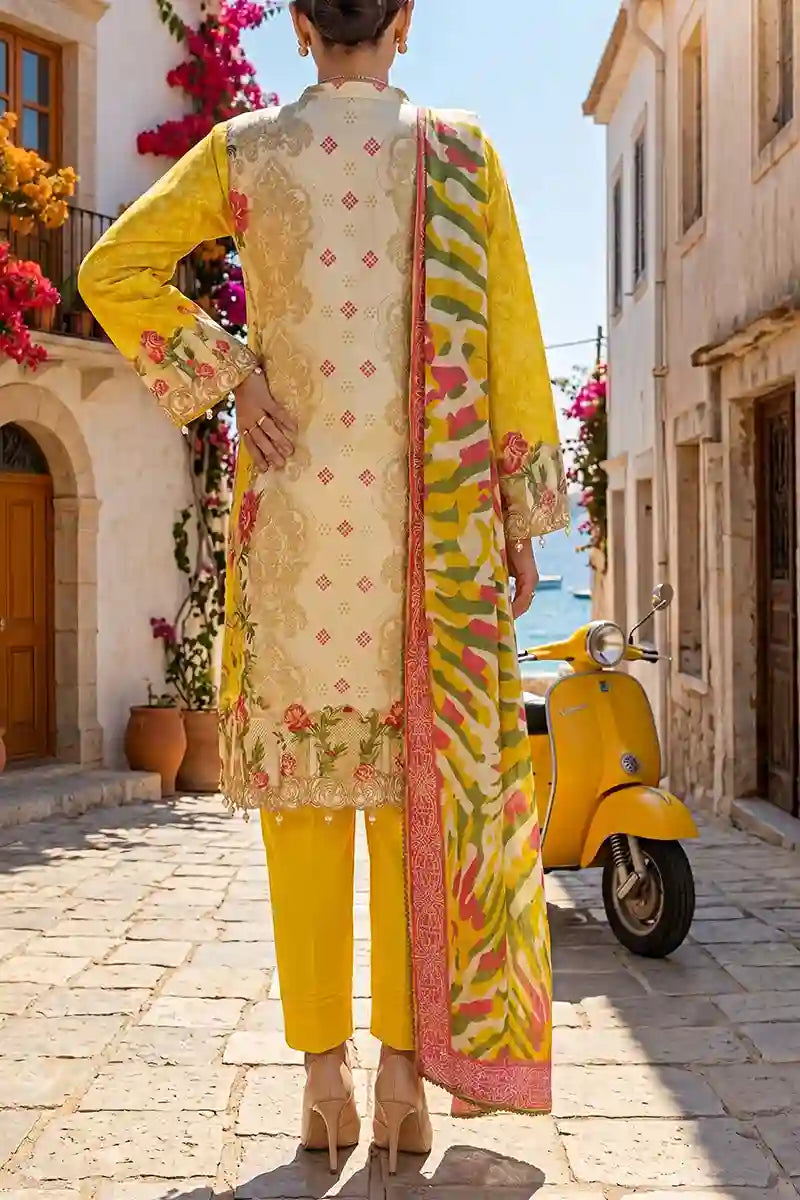 Aabruh Vol-1 3PC Unstitched Printed Lawn Suit (Bright Yellow)