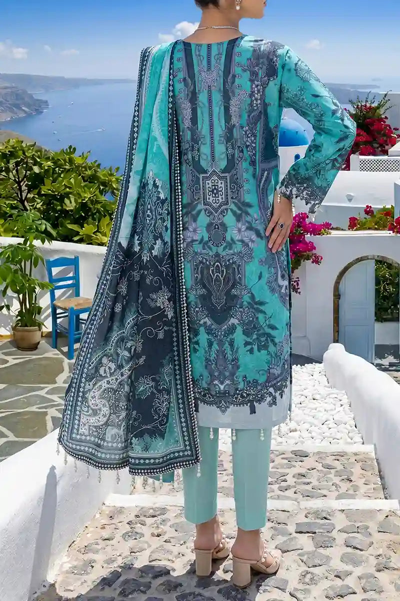 Aabruh Vol-1 3PC Unstitched Printed Lawn Suit (Aqua)
