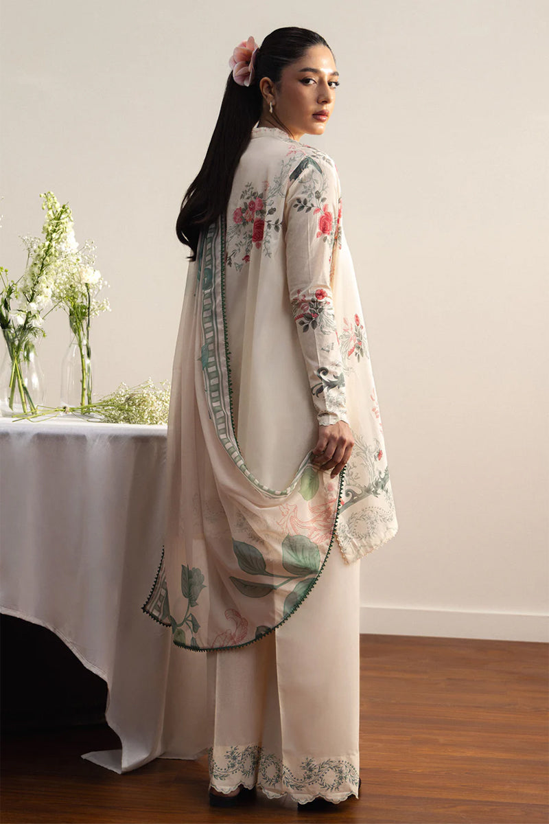 COCO By Zara Shahjahan - 3-Piece Unstitched Printed Lawn Suit (Off White)