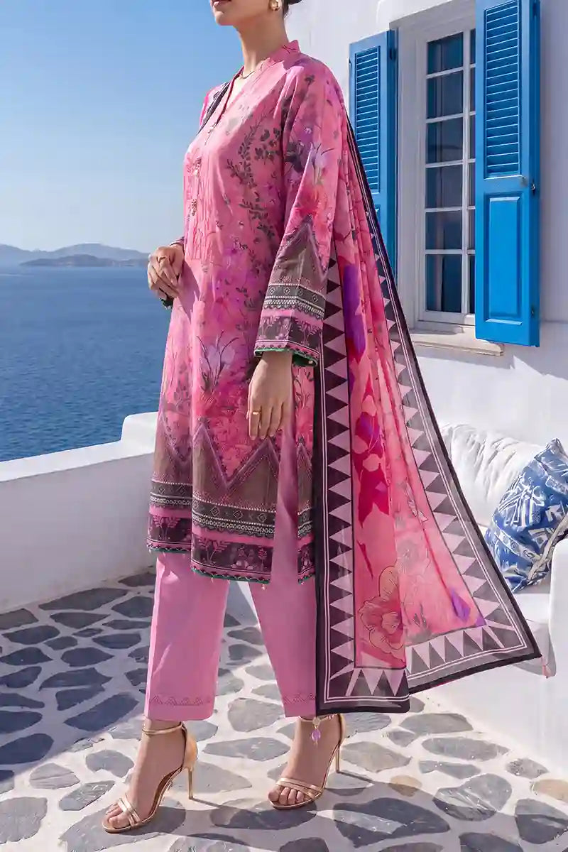 Aabruh Vol-1 3PC Unstitched Printed Lawn Suit (Bright Magenta Pink)