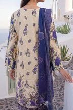 Aabruh Vol-1 3PC Unstitched Printed Lawn Suit (Creamy Vanilla & Deep Indigo Purple)