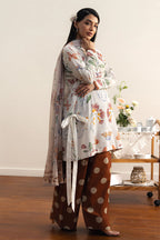 COCO By Zara Shahjahan - 3-Piece Unstitched Printed Lawn Suit (Off-White & Terracotta Brown)
