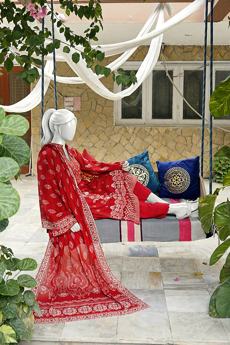 Aryana By KBC Fashion - 3PC Unstitched Printed Lawn Suit (Red)