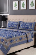 KBCFashion - Luxury Multani Double Bed Sheet Set with Pillow Covers (Cobalt Blue)