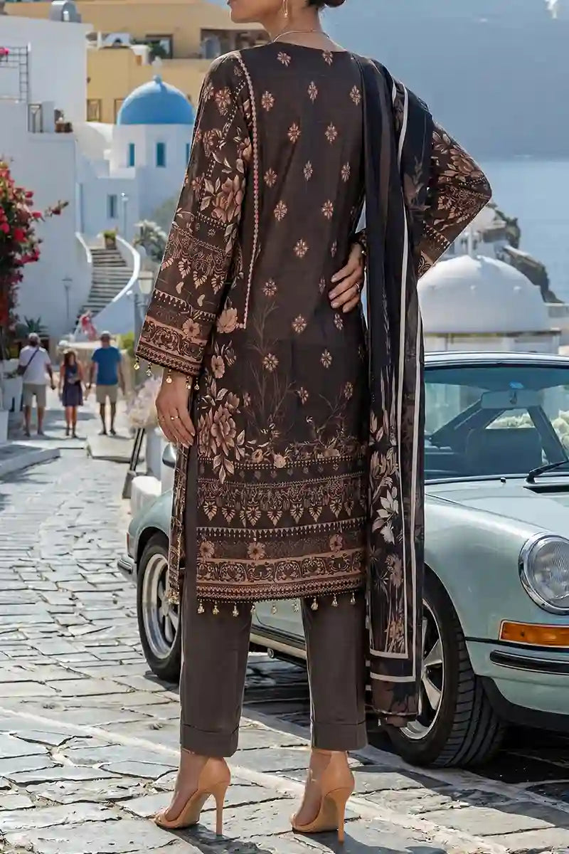 Aabruh Vol-1 3PC Unstitched Printed Lawn Suit (Dark Coffee Floral)