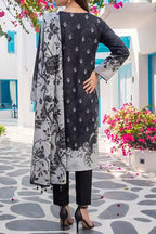 Aabruh Vol-1 3PC Unstitched Printed Lawn Suit (Jet Black & Light Slate Gray)