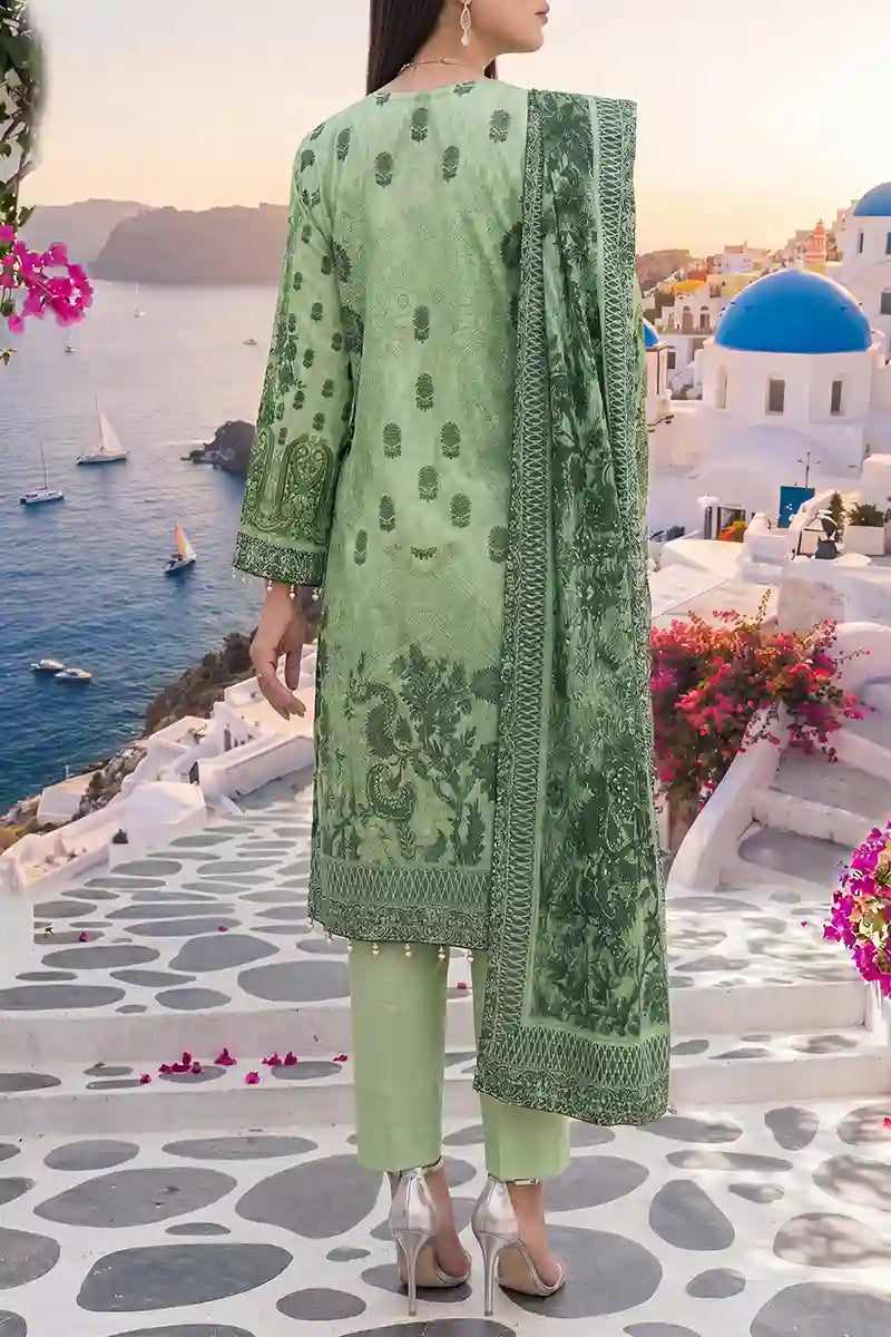 Aabruh Vol-1 3PC Unstitched Printed Lawn Suit (Leaf Green Floral)