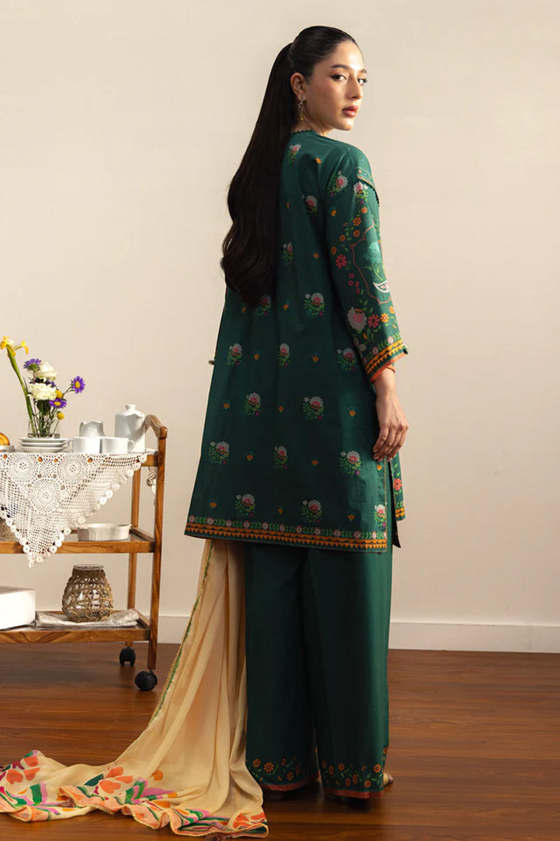 COCO By Zara Shahjahan - 3-Piece Unstitched Printed Lawn Suit (Forest Green & Beige)
