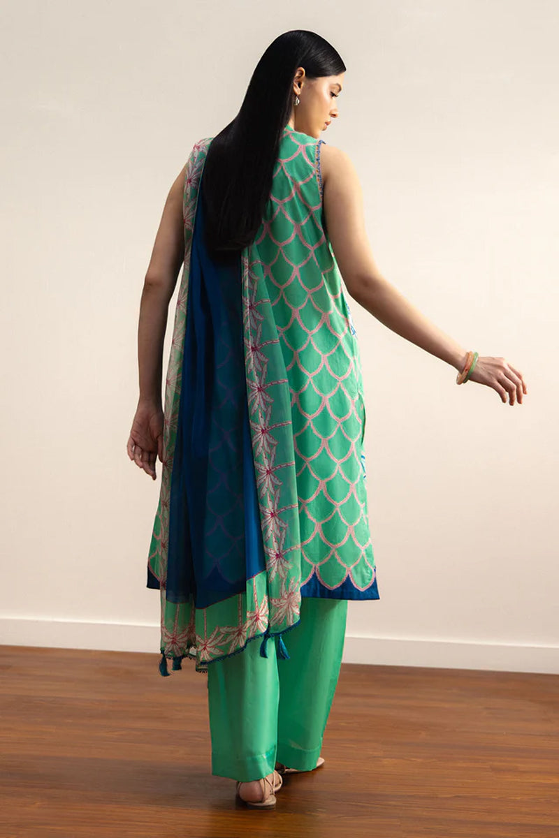 COCO By Zara Shahjahan - 3-Piece Unstitched Printed Lawn Suit (Mint Green & Royal Blue)