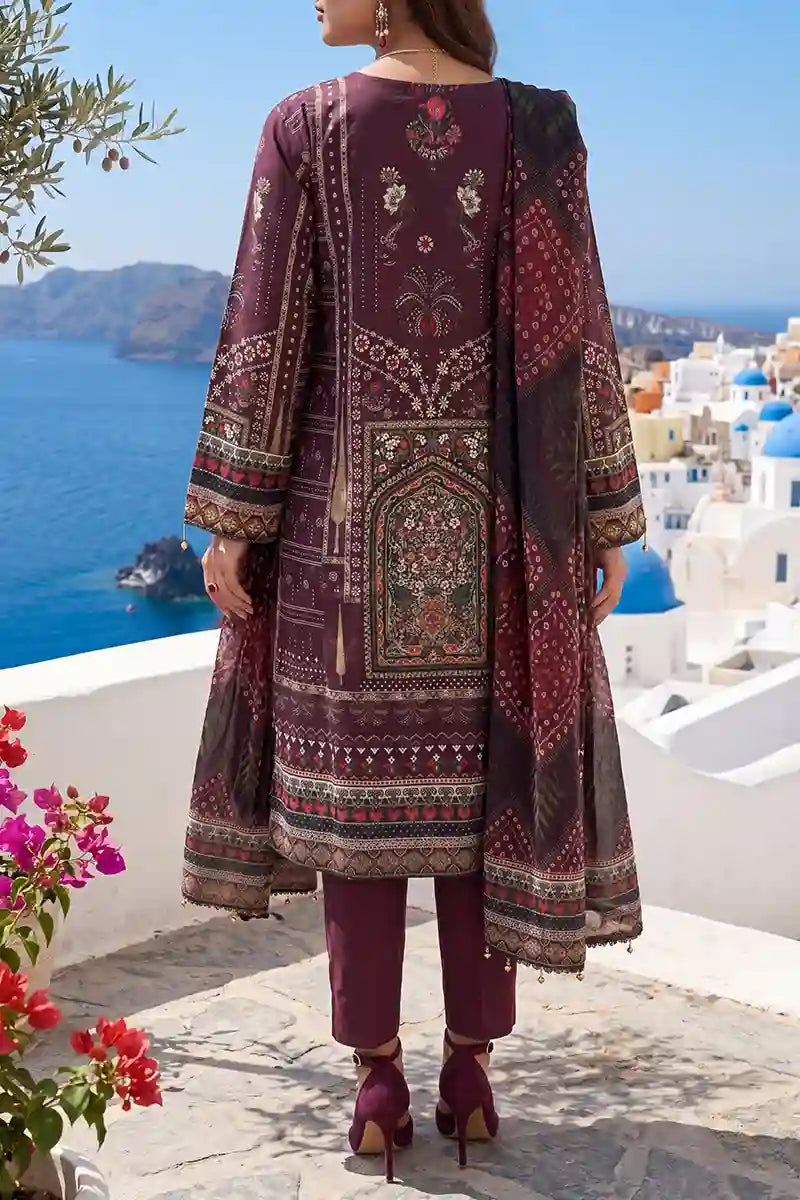 Aabruh Vol-1 3PC Unstitched Printed Lawn Suit (Deep Maroon)