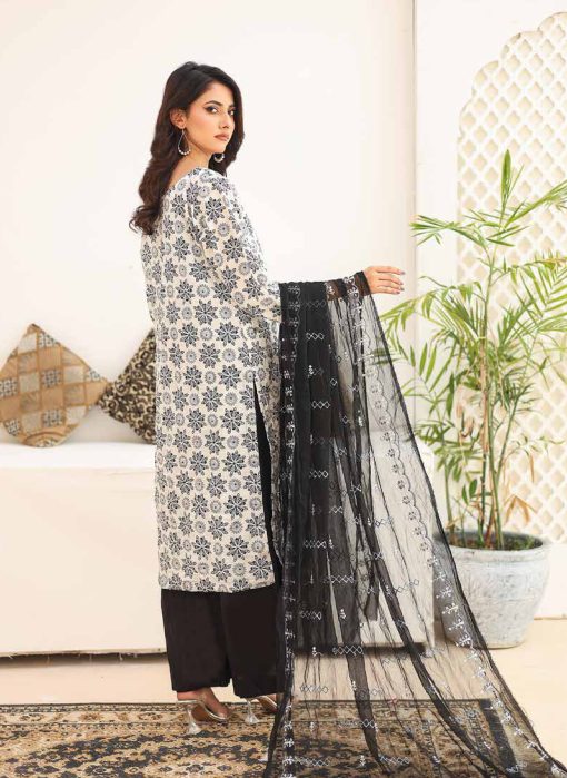 Sana Sara 3Pc Embroidered Cambric With CutWork Chiffon Dupatta Series
