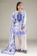 Khaadi – 3 Piece Unstitched Premium Embroidered Digital Printed Lawn Suit (Vivid Blue & White)