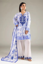 Khaadi – 3 Piece Unstitched Premium Embroidered Digital Printed Lawn Suit (Vivid Blue & White)