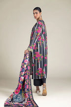 Khaadi – 3 Piece Unstitched Premium Embroidered Digital Printed Lawn Suit (Dark Charcoal & Magenta Pink)