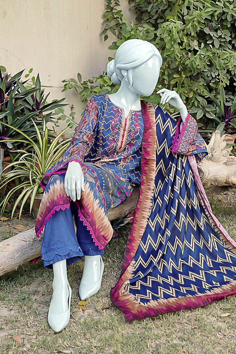 Aryana By KBC Fashion - 3PC Unstitched Printed Lawn Suit (Royal Blue)