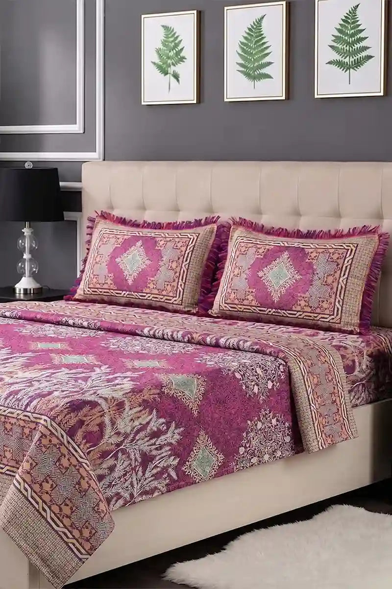 KBCFashion - Luxury Multani Double Bed Sheet Set with Pillow Covers (Berry Purple)