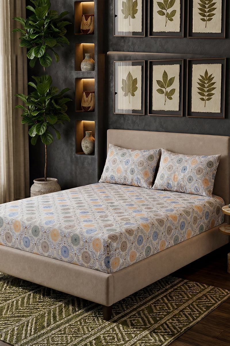 Premium Cotton Fitted Bed Sheet Set By KBC Fashion (Light Cream)