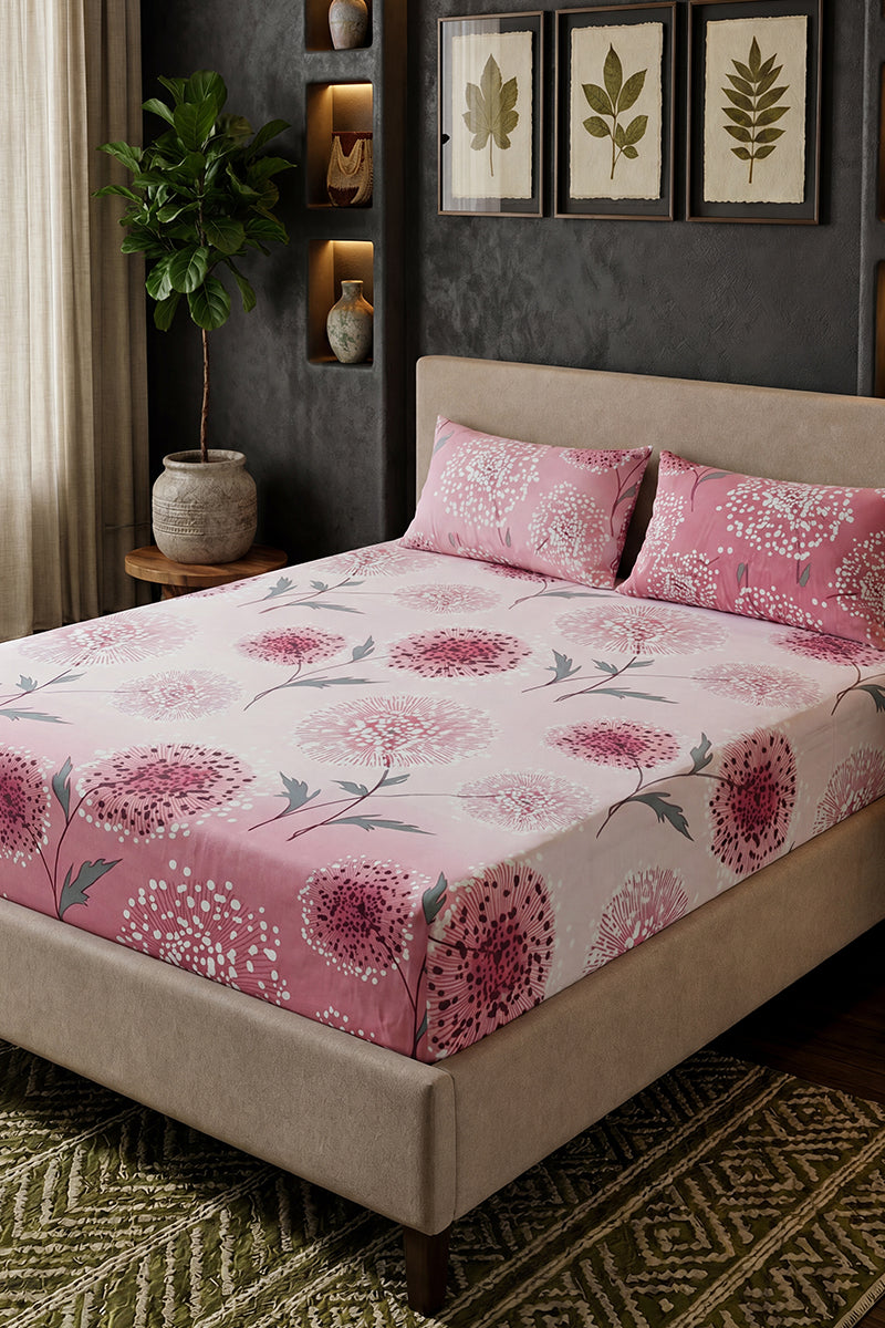 Premium Cotton Fitted Bed Sheet Set By KBC Fashion (Blush Pink)