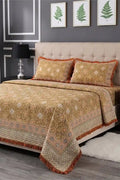 KBCFashion - Luxury Multani Double Bed Sheet Set with Pillow Covers (Terracotta Orange)