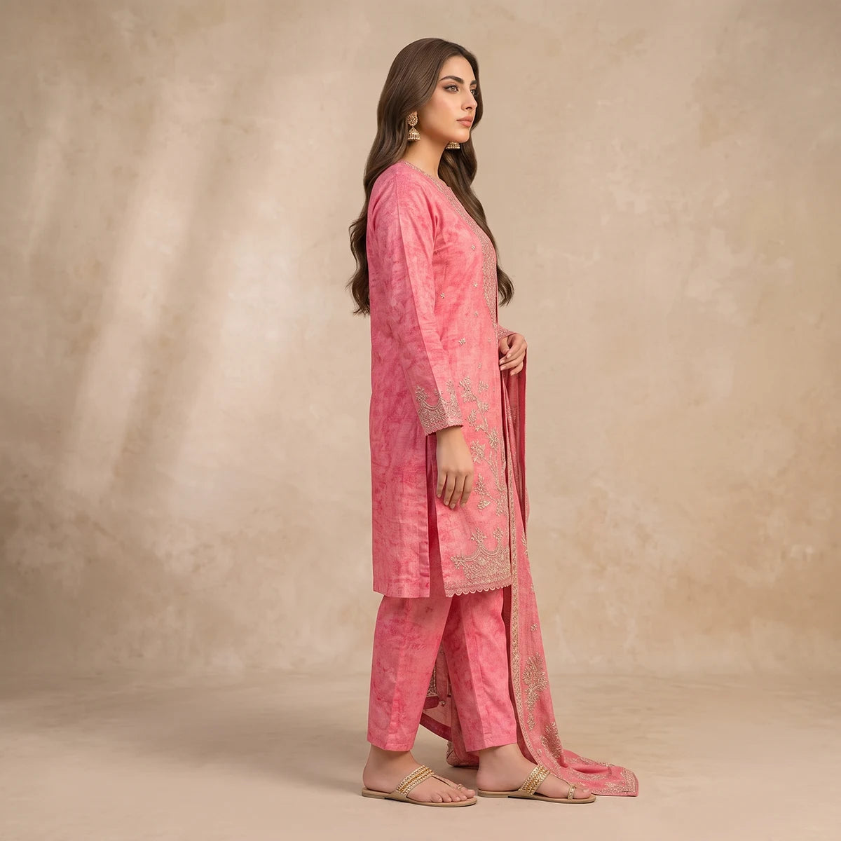 Afsha By Bareeze Fashion Embroidery – Unstitched 3 Piece Suit (Brick Pink)