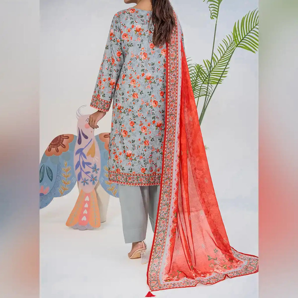 Parthia By KBC Fashion - 3PC Unstitched Printed Cambric Suit (Light Grey)