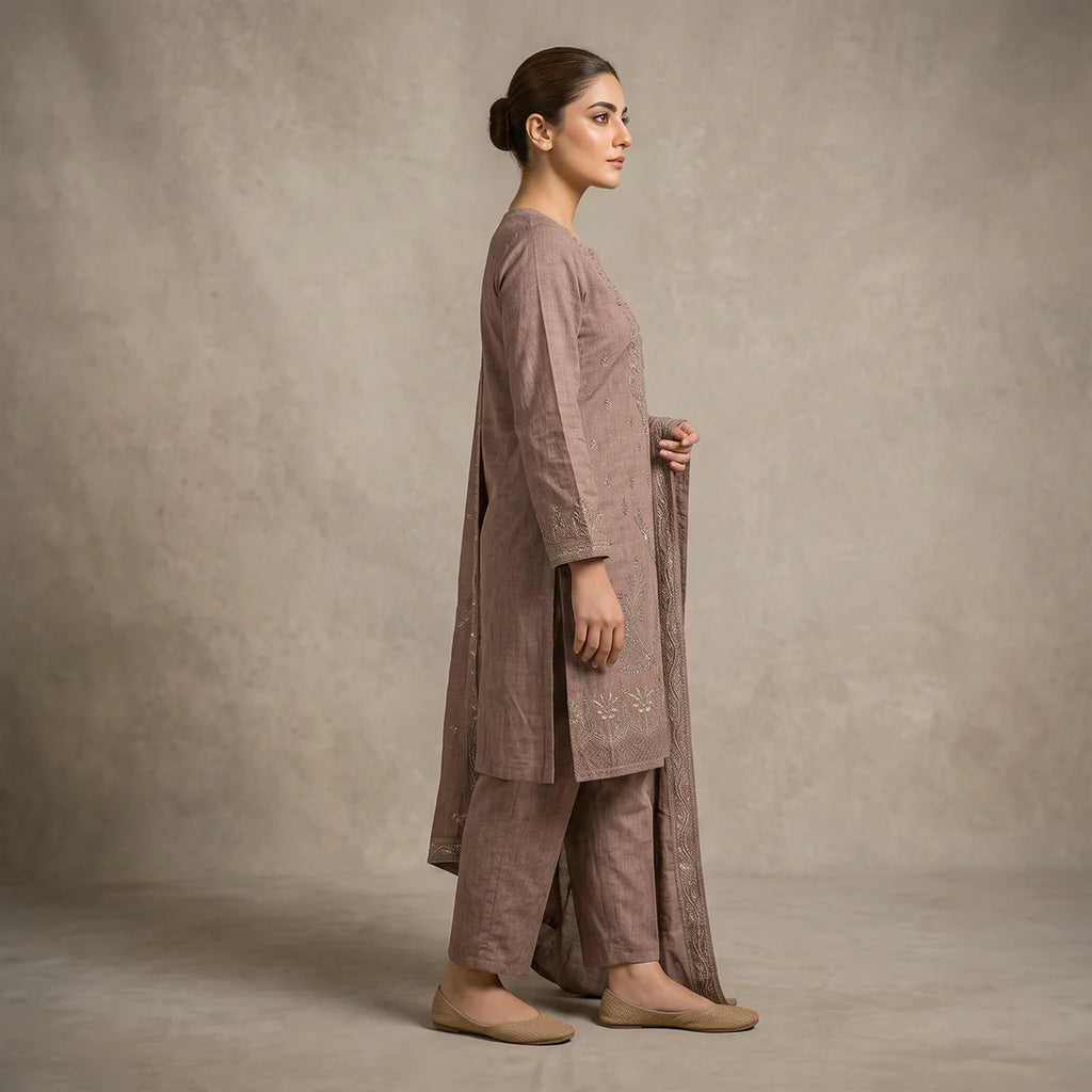 Afsha By Bareeze Fashion Embroidery – Unstitched 3 Piece Suit (Shadow)